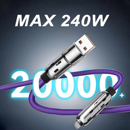 240W 4-in-1 Fast Charging Cable Multi-Functional Soft Silicone USB Data Cable for iPhone Xiaomi Samsung iPad Laptop