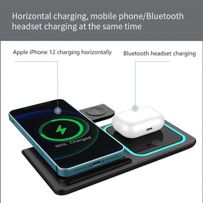 LED Fast Wireless Charger Stand 3 in 1 Foldable Charging Station For iPhone 17 16 15 14Apple Watch 9 8 7 6 5 Airpods Pro