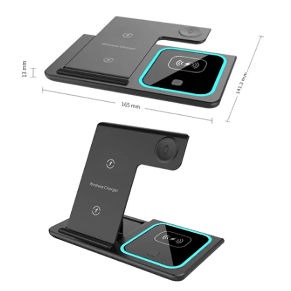 LED Fast Wireless Charger Stand 3 in 1 Foldable Charging Station For iPhone 17 16 15 14Apple Watch 9 8 7 6 5 Airpods Pro